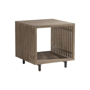 Bernhardt Bernhardt Brumley Side Table Cube Accent With Slatted Marcona Wood, Anthracite Metal Base, Versatile 473121