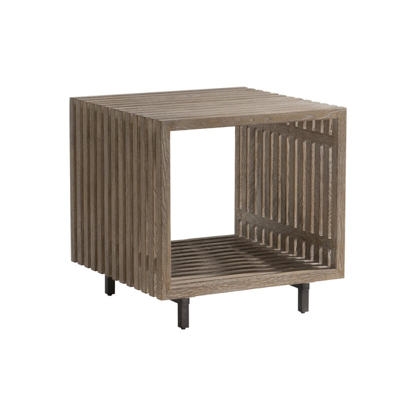 Bernhardt Bernhardt Brumley Side Table Cube Accent With Slatted Marcona Wood, Anthracite Metal Base, Versatile 473121