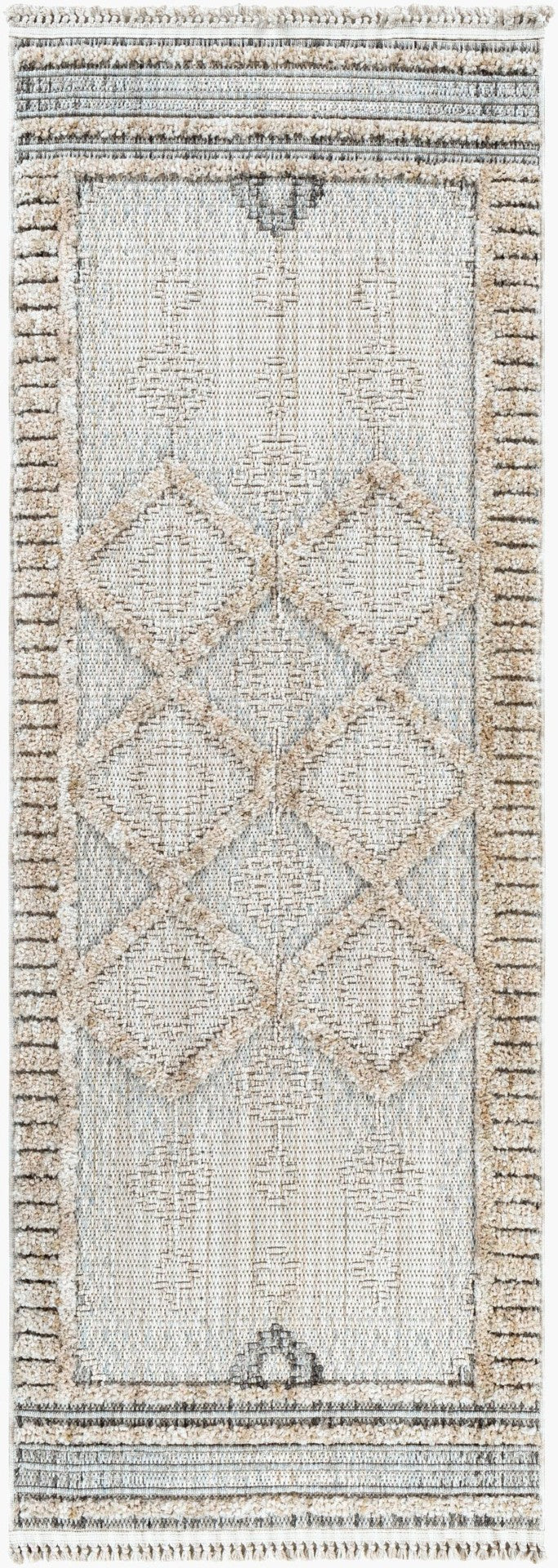 Livabliss Zaragoza Global Inspired High Pile Polyester Runner Rug with Bohemian Fringe Detail Cream, Light Be 2'7" x 7'3" ZRZ2301-2773