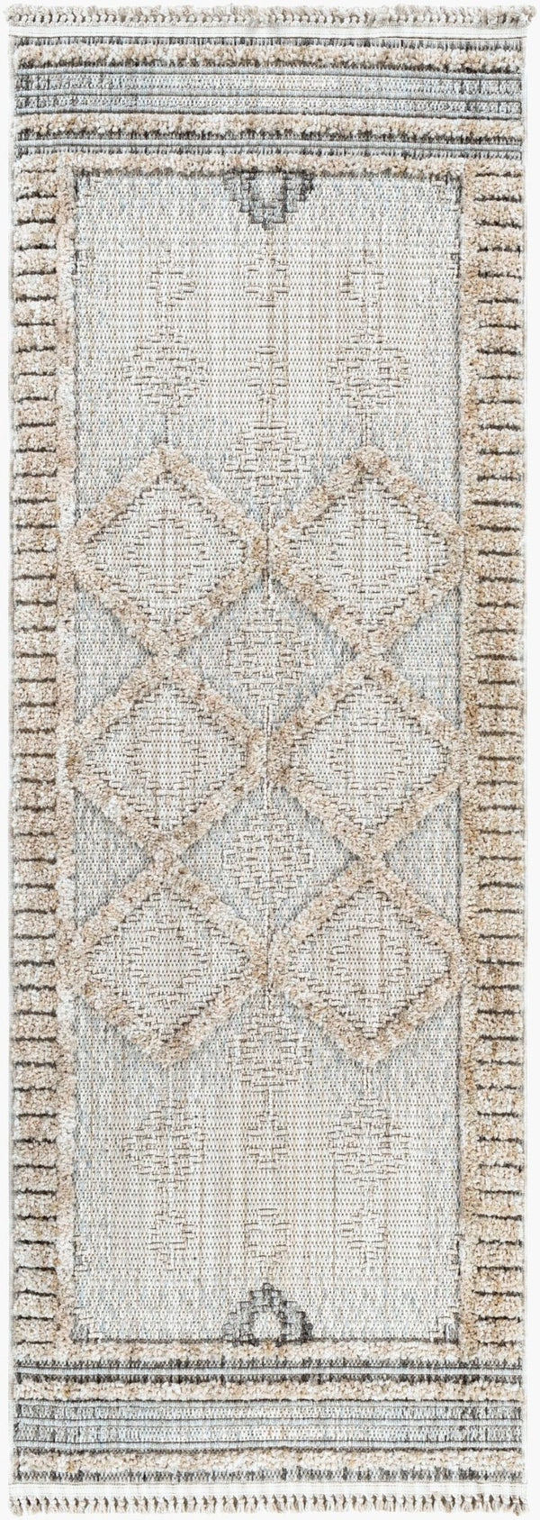 Livabliss Zaragoza Global Inspired High Pile Polyester Runner Rug with Bohemian Fringe Detail Cream, Light Be 2'7" x 7'3" ZRZ2301-2773