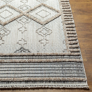 Livabliss Zaragoza Global Inspired High Pile Polyester Runner Rug with Bohemian Fringe Detail Cream, Light Be 5'3" x 7' ZRZ2301-537