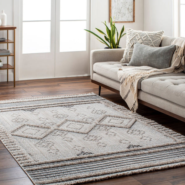 Livabliss Zaragoza Global Inspired High Pile Polyester Runner Rug with Bohemian Fringe Detail Cream, Light Be 5'3" x 7' ZRZ2301-537