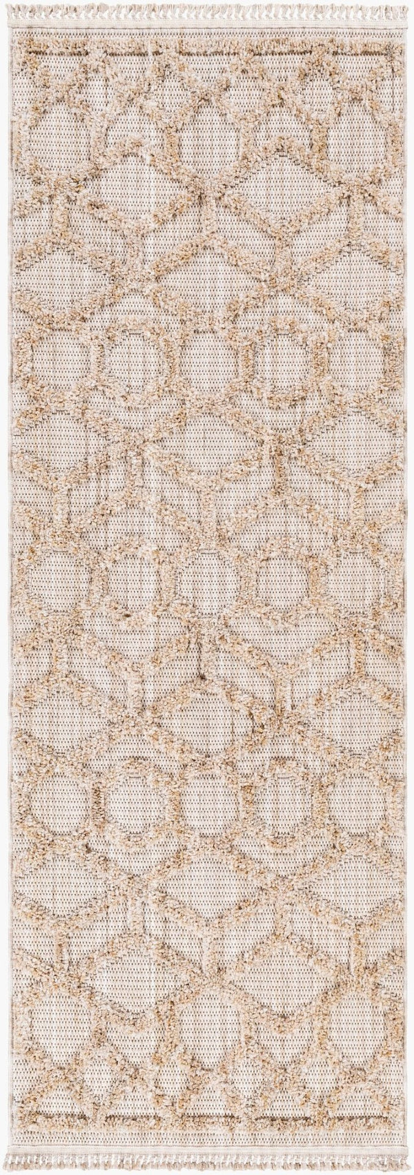 Livabliss Zaragoza Machine Woven Polyester Runner Rug with Fringe High Pile Hallway Accent Cream, Light Be 2'7" x 7'3" ZRZ2309-2773