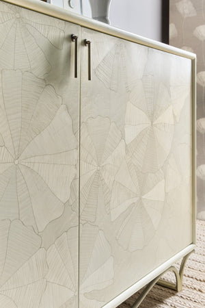 Hooker Furniture Melange White Lotus Hall Chest Artisan-Crafted White Lotus Marquetry, Soft-Close Doors, Gray Leafed Base 628-85723-02