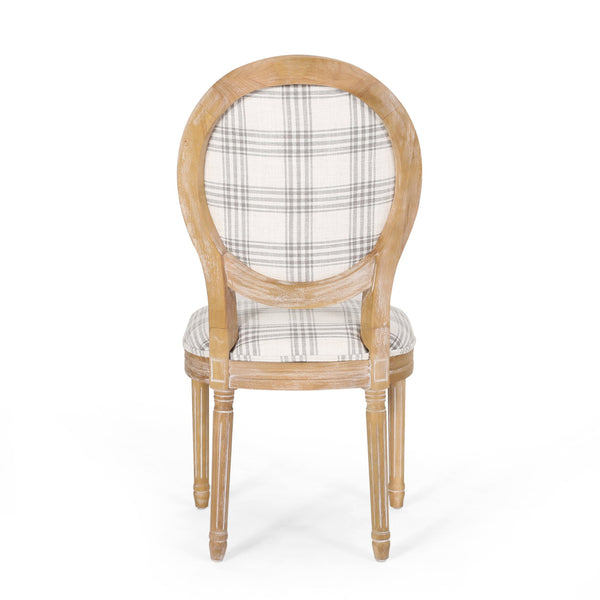 English Elm Christopher Knight Home® - Kd Vintage-Inspired Upholstered Dining Chair With Grey Plaid Fabric, Elegant Round Backrest Design 60352.00GRYPLD