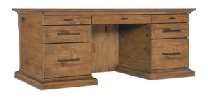 Hooker Furniture Big Sky Executive Desk — Pecky Hickory Rustic Executive Desk With Leather Writing Surface, 7 Drawers, Locks 6700-10562-80