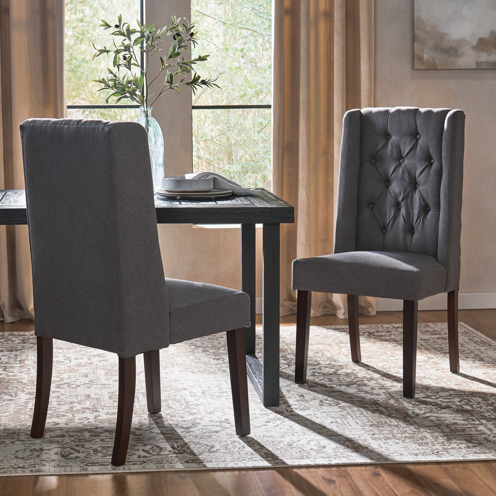 English Elm Dining Chair Set of Two Wingback Button Tufted High Back Birch Leg Upholstered 61539.00
