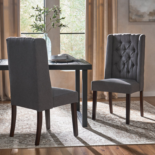 English Elm Dining Chair Set of Two Wingback Button Tufted High Back Birch Leg Upholstered 61539.00
