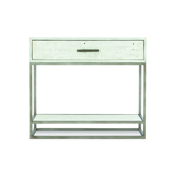 Bernhardt Bernhardt Alvar Nightstand Brushed White Finish With Distressed Pine, Glazed Silver Steel Base, Drawer 398218W