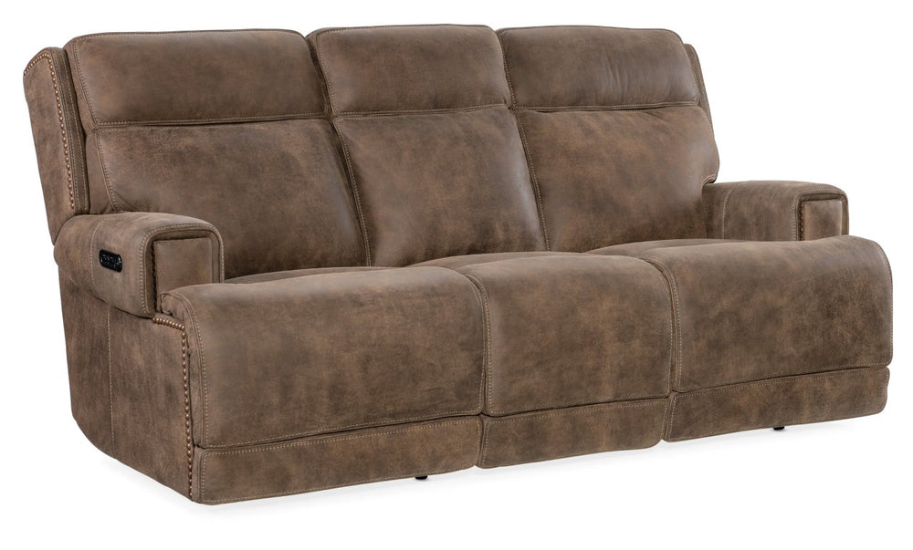 Hooker Furniture Wheeler Sofa With Zero-Gravity Power Recline, Adjustable Headrests, Aniline Leather, Usb Charging Brown SS762-PHZ3-085