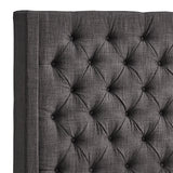 Homelegance By Top-Line Thorin Wingback Button Tufted Linen Fabric Headboard Dark Grey Linen