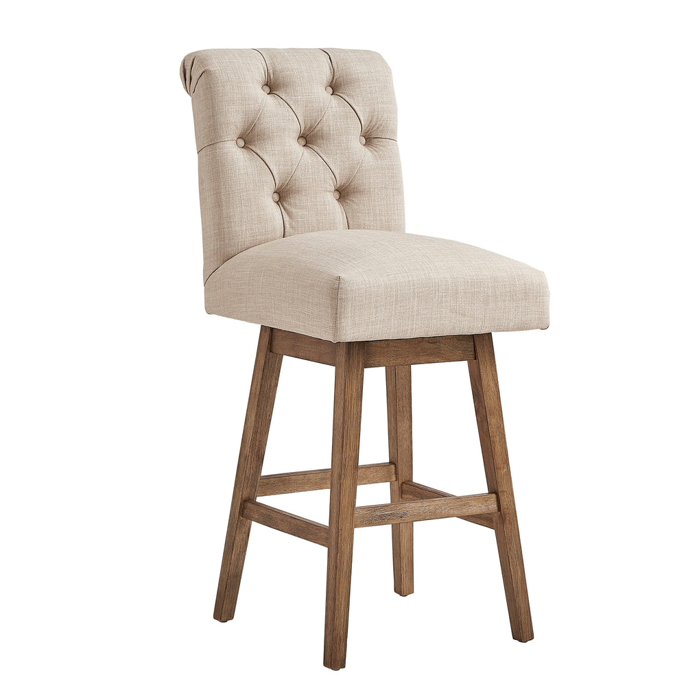 Homelegance By Top-Line Jacinta Tufted Linen Upholstered Swivel Stools (Set of 2) Brown Rubberwood