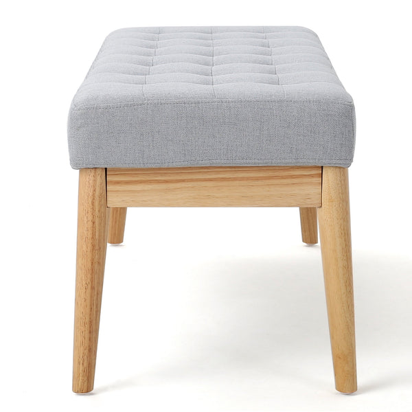 English Elm Ottoman Tufted Upholstered Bench with Birch Frame Mid-century Style for Bedroom Entry 60407.00LGY
