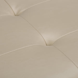 English Elm Dover - Elegant Square Storage Ottoman Coffee Table In Satin Cream Vegan Leather With Tufted Top B136P159050