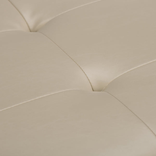 English Elm Dover - Elegant Square Storage Ottoman Coffee Table In Satin Cream Vegan Leather With Tufted Top B136P159050