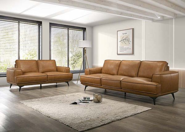 Porter Designs Porter Pirelli Midcentury Modern Full-grain Leather Sofa In Cognac Tan With Rubberwood Base Brown Leather 02-204-01-0330