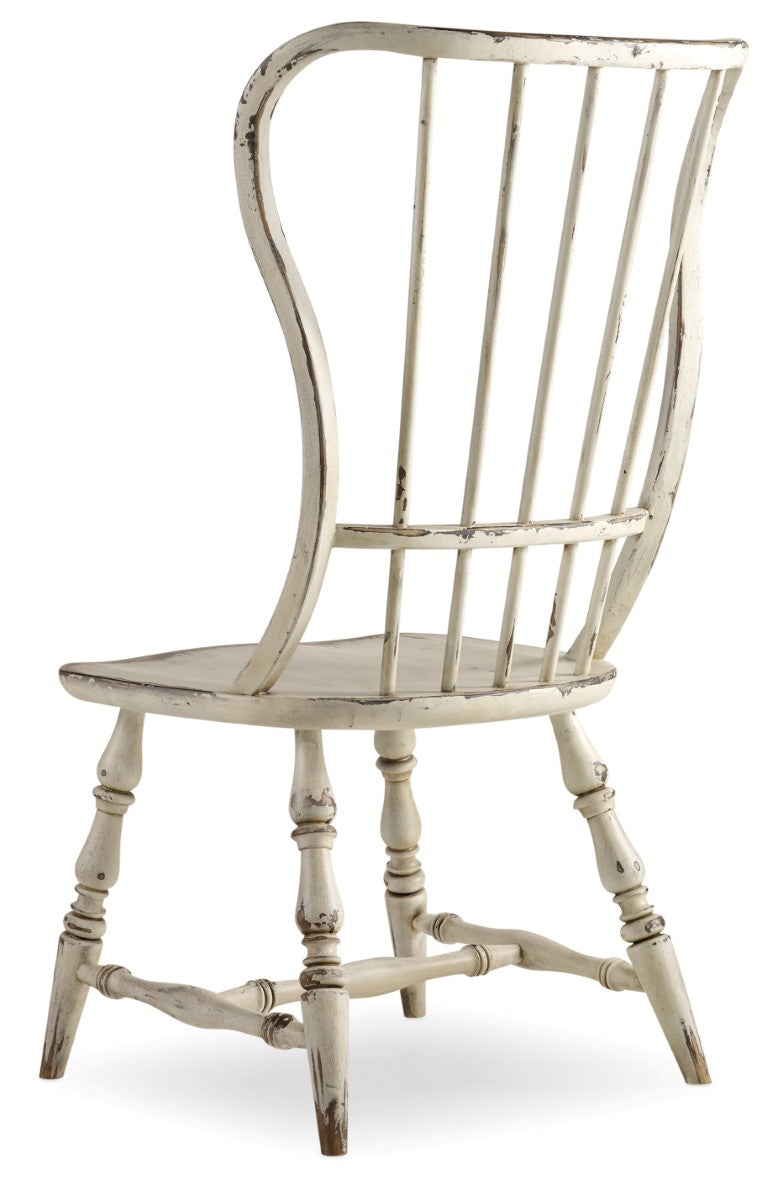 Hooker Furniture Sanctuary Vintage Chalky White Spindle Back Side Chair — Farmhouse Cottage Accent Seat, Solid Wood Durable 5403-75310