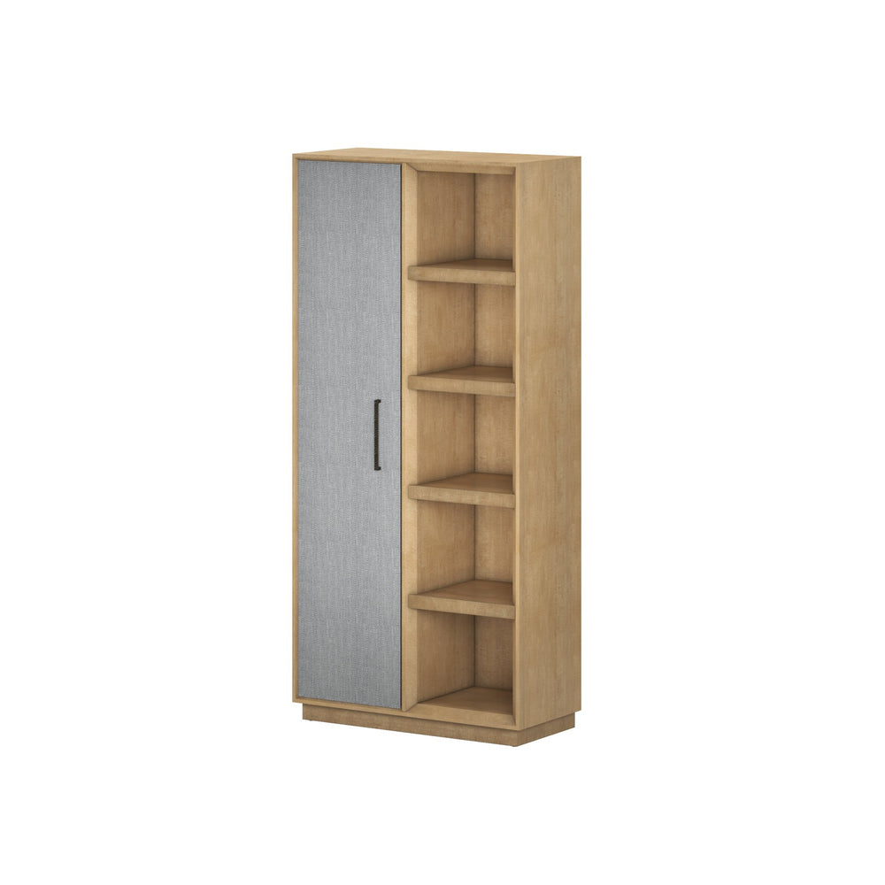 A.R.T. Furniture Loft Etagere Bookcase: Modern Figured Maple Design With Textured Fabric Door & Stylish Shelves Brown Material(S), Poplar,Rubberwood,Figured Maple And Fabric 335401-1911