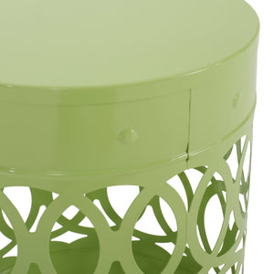 English Elm Outdoor Powder-coated Iron Nesting Accent Tables Set of 2 Laser-cut Circle Design Green 73606.00GRN
