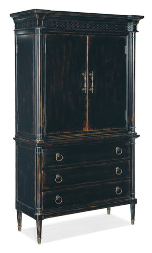 Hooker Furniture Charleston Elegant Jewelry Armoire With Black Cherry Patina, Cedar-Lined Drawer & Felt Lined Hooks 6750-90014-97