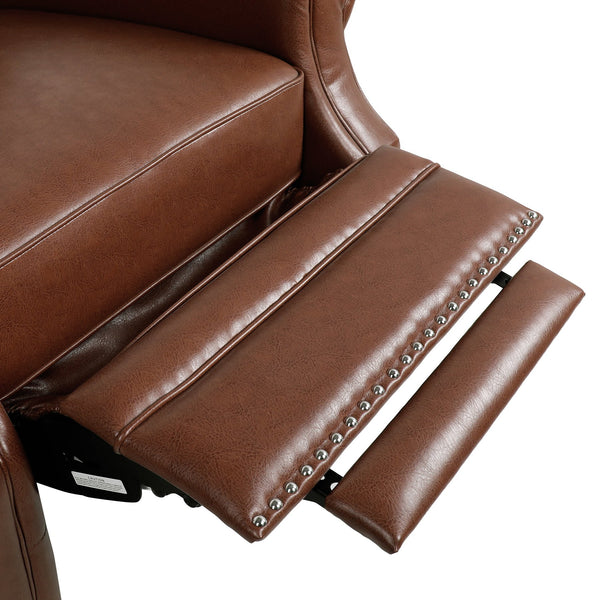 English Elm Christopher Knight Home® - Button Button Tufted Heavy Duty Manual Push-Back Recliner Chair with Nailhead Accents and Comfort Backrest Light Brown 71976.00PUCOGN