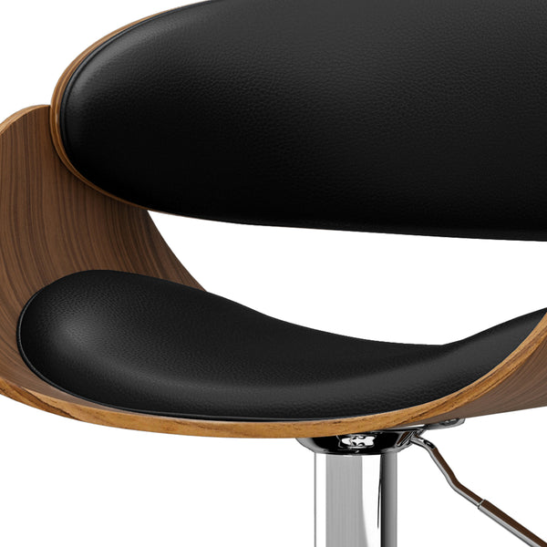 English Elm Amery Mid Century Modern Adjustable Swivel Bar Stool with Walnut Veneer Bentwood Frame & Gas Lift Black B136P158312