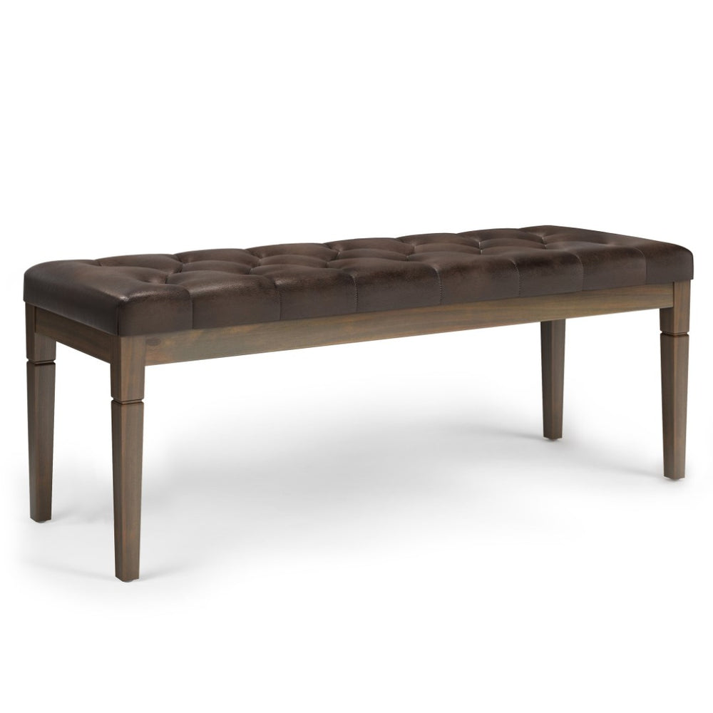 English Elm Waverly Tufted Ottoman Bench - Elegant Distressed Brown Faux Leather For Versatile Home Seating B136P159078-GIGA
