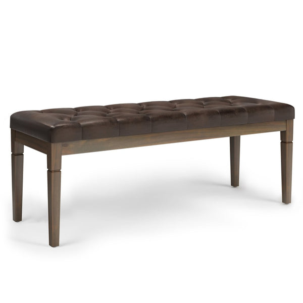 English Elm Waverly Tufted Ottoman Bench - Elegant Distressed Brown Faux Leather For Versatile Home Seating B136P159078-GIGA