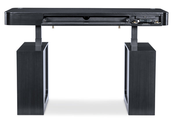 Hooker Furniture Kenzo Sit to Stand Home Office Desk with Grass Cloth Accents and Wood Grain Finish 6104-10458-99