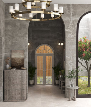 A.R.T. Furniture Vault Round Chairside Table - Chic Mink Finish With Cast Resin Concrete Top For Modern Living Spaces Gray Parawood Solids,White Oak Veneers,Resin 285303-2354