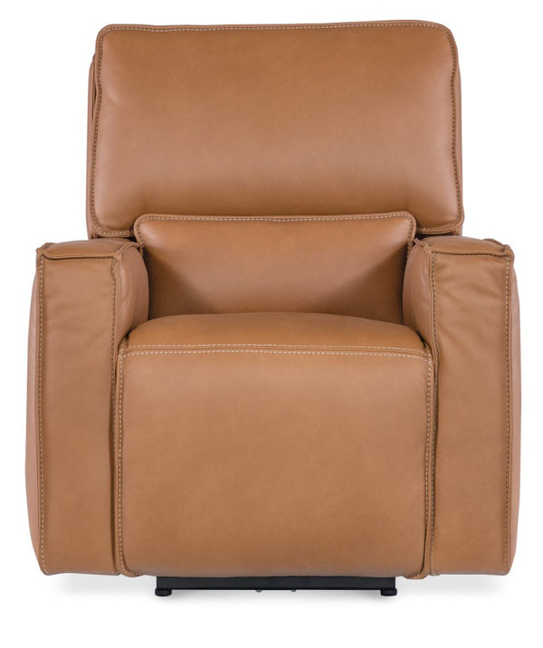 Hooker Furniture Miles Zero Gravity Recliner In Oslo Pebble Leather With Power Headrest, Usb Charging, Sleek Base Brown SS727-PHZ1-084