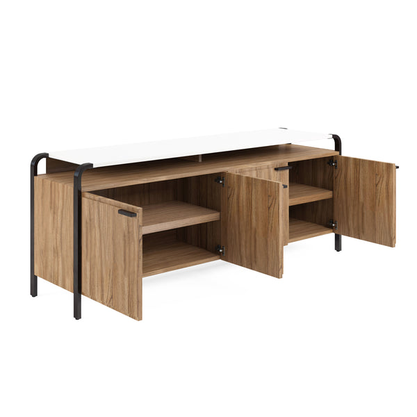 A.R.T. Furniture Portico Contemporary Entertainment Console With Adjustable Shelves & Soft-close Doors In Two Tones Brown, White Parawood Solids,Mindi Veneers,Resin,Steel 323423-3351