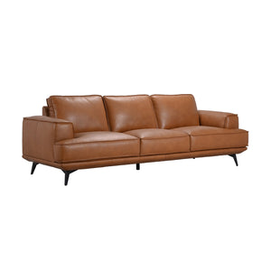 Porter Designs Porter Pirelli Midcentury Modern Full-grain Leather Sofa In Cognac Tan With Rubberwood Base Brown Leather 02-204-01-0330