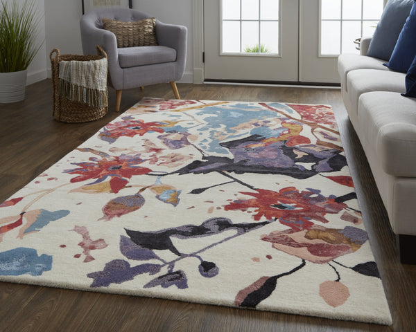 Feizy Rugs Dafney Hand-tufted Floral Rug – Vibrant Watercolor Botanical Design In Viscose And Wool For Your Home Red,Blue,Purple Viscose,Wool Dfy8863fredmlth00
