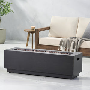 English Elm 40" Outdoor Propane Fire Pit 50000 Btu Powder Coated Iron Rectangular Patio Warmer 62836.00BRN-50K
