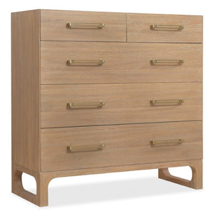 Hooker Furniture Banyon Five Drawer Dresser In Desert Oak With Cedar-Lined Bottom, Jewelry Tray & Brushed Brass Pulls 6081-90001-82