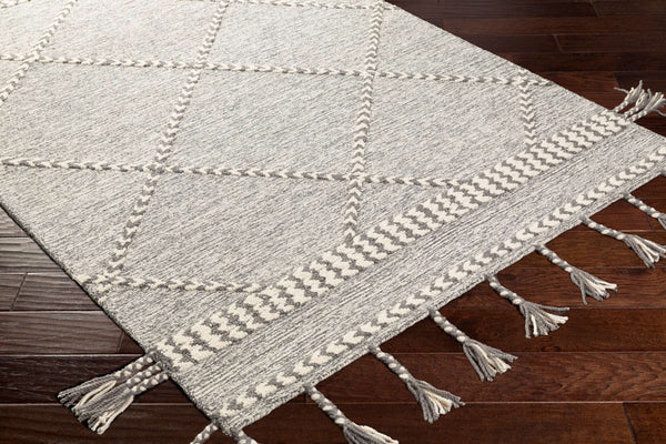 Surya Zanafi Handmade Wool Tassels Rug 2' X 3' - Exotic Charm, High-low Texture, Easy Care, Perfect Decor! Medium Gray Wool Zts2306-23
