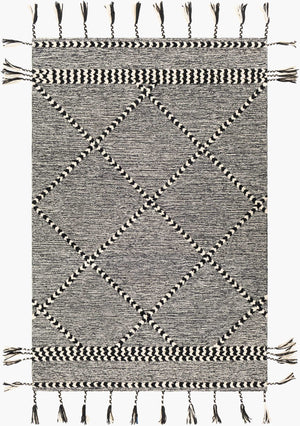 Surya Zanafi Handmade Wool Tassels Rug 2' X 3' - Exotic Charm, High-low Texture, Easy Care, Perfect Decor! Black Wool Zts2307-23