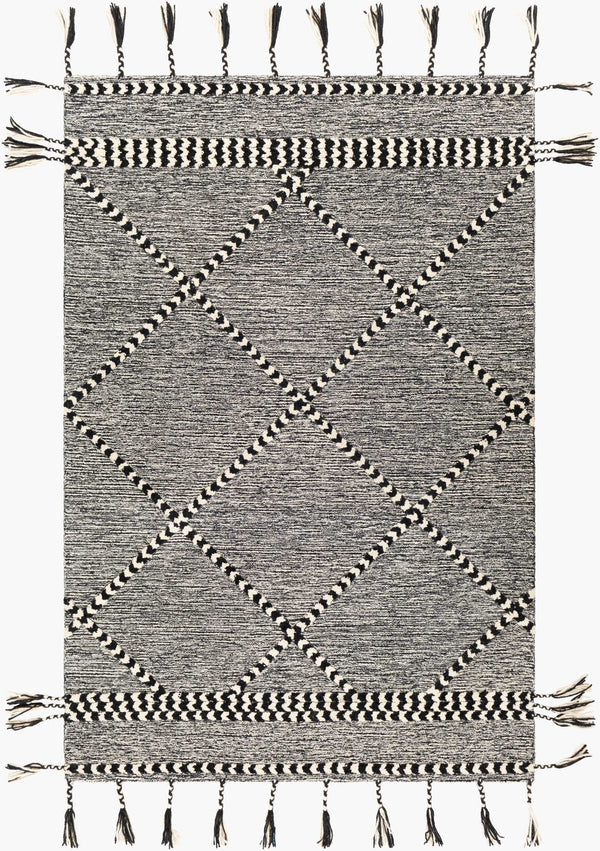 Surya Zanafi Handmade Wool Tassels Rug 2' X 3' - Exotic Charm, High-low Texture, Easy Care, Perfect Decor! Black Wool Zts2307-23