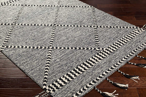 Surya Zanafi Handmade Wool Tassels Rug 2' X 3' - Exotic Charm, High-low Texture, Easy Care, Perfect Decor! Black Wool Zts2307-23