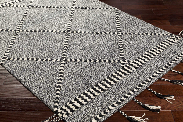Surya Zanafi Handmade Wool Tassels Rug 2' X 3' - Exotic Charm, High-low Texture, Easy Care, Perfect Decor! Black Wool Zts2307-23