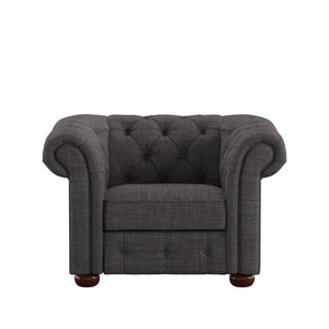 Homelegance By Top-Line Pietro Tufted Scroll Arm Chesterfield Chair Dark Grey Linen