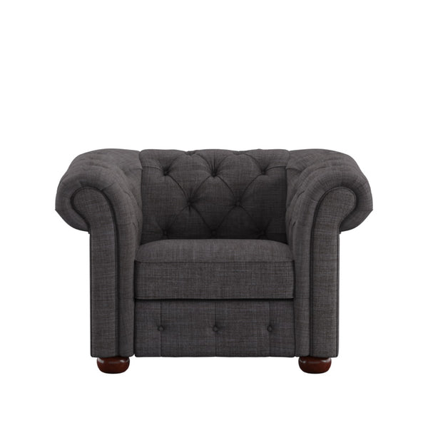 Homelegance By Top-Line Pietro Tufted Scroll Arm Chesterfield Chair Dark Grey Linen