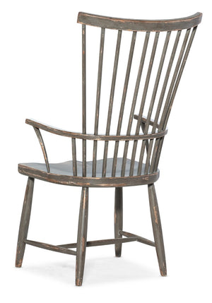 Hooker Furniture Alfresco Marzano Windsor Arm Chair — Pottery Distressed Hardwood Spindle-Back With Sculpted Wood Seat And Arms 6025-75302-95
