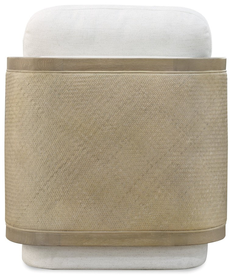 Hooker Furniture Wilma Coastal Swivel Chair With Woven Rattan, Light Wood Frame & Halston White Performance Fabric — Durable Comfort And 360° Movement CC903-SW-404