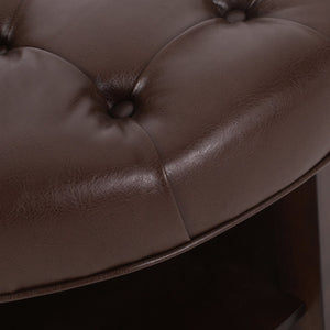 English Elm Round Tufted Pu Leather Ottoman with Open Shelf Storage for Living Room Dark Brown 71589.00DBRN