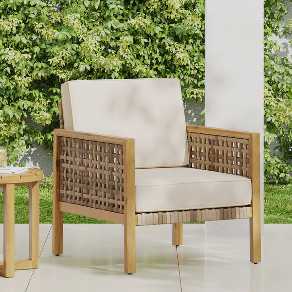 English Elm Christopher Knight Home® - Joliet Teak Acacia Wood Outdoor Club Chair with Woven Wicker Accents, Weather-Resistant 400lb Capacity 70146.00BGE