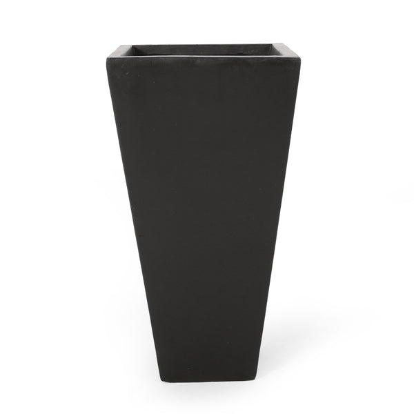 English Elm 13" Mgo Cast Stone Tapered Square Planter Architectural Matte Black Patio Accent Rust 69574.00BLK