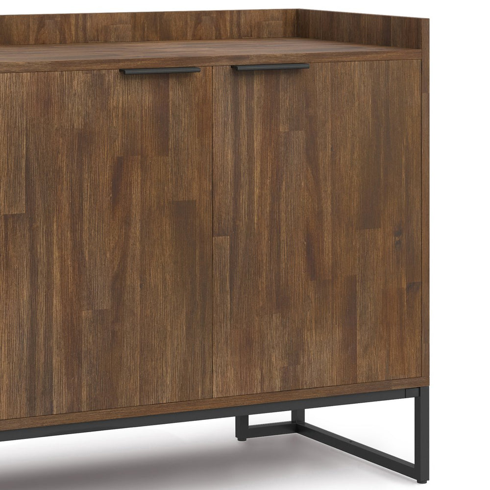 English Elm Milverton Solid Acacia Sideboard Buffet with Matte Black Metal Frame, Rustic Aged Brown Finish, Spacious Storage B136P158944