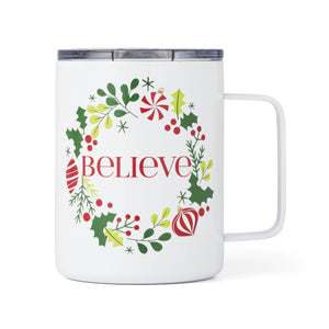 Lenox Cambridge 16 Oz Insulated "Believe" Wreath Coffee Mug White, WHITE METAL 896193